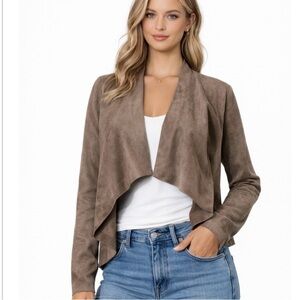 BB Dakota Women's Tan faux Suede Jacket open front western waterfall SZ SM